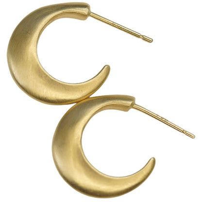 Step up your earring game with our Small Half Moon Hoops. With their versatile design, these hoops are perfect for any occasion. Easy to wear and a classic style. 14k Yellow Gold Satin Finish HxW: 14.04mm x 3.37mm